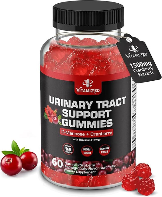 Potent Cranberry Gummies 1500mg with D Mannose - Urinary Tract Health for Women & Men, Urinary Flush & Bladder Fast-Acting Support Supplements with Hibiscus Powder, 60 Count