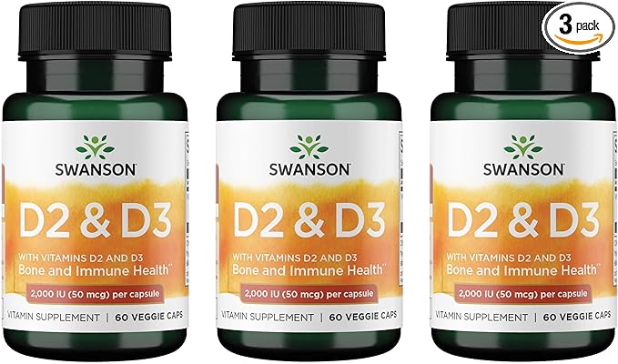 Swanson Vitamin D Complex with Vitamins D2 & D3 - Complete Sunshine Vitamin Complex for Bone, Dental & Immune Health - Vitamin Supplement (50 mcg, 60 Veggie Capsules) (3 Pack)