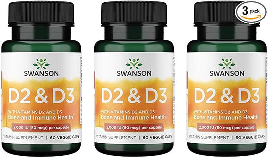 Swanson Vitamin D Complex with Vitamins D2 & D3 - Complete Sunshine Vitamin Complex for Bone, Dental & Immune Health - Vitamin Supplement (50 mcg, 60 Veggie Capsules) (3 Pack)