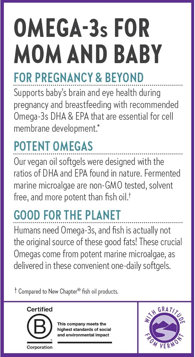 New Chapter Vegan Prenatal DHA, EPA, and DPA Supplement - Prenatal Vegan Omega-3 Complex for Healthy Brain & Eye Development During Pregnancy - 30 Softgels