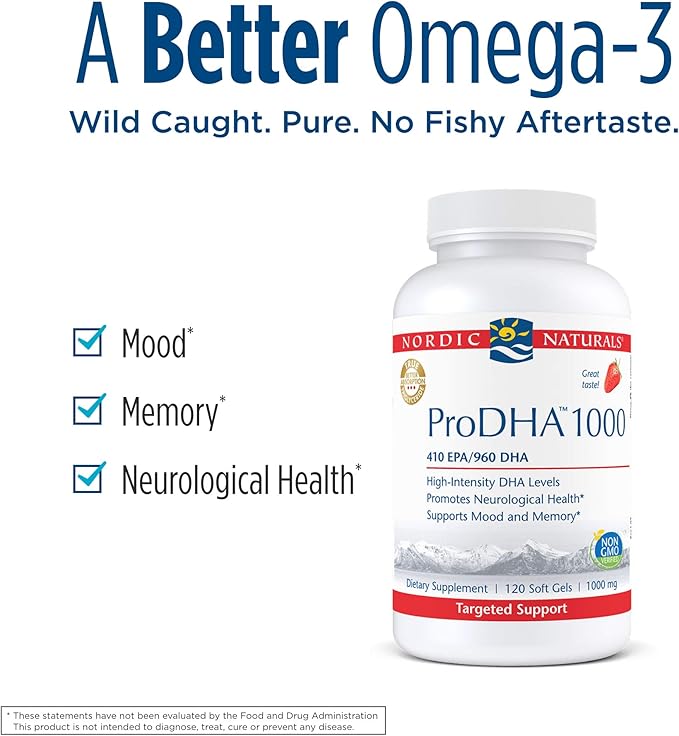 Nordic Naturals ProDHA 1000, Strawberry - 120 Soft Gels - 1660 mg Omega-3 - High-Intensity DHA Formula for Neurological Health, Mood & Memory - Non-GMO - 60 Servings