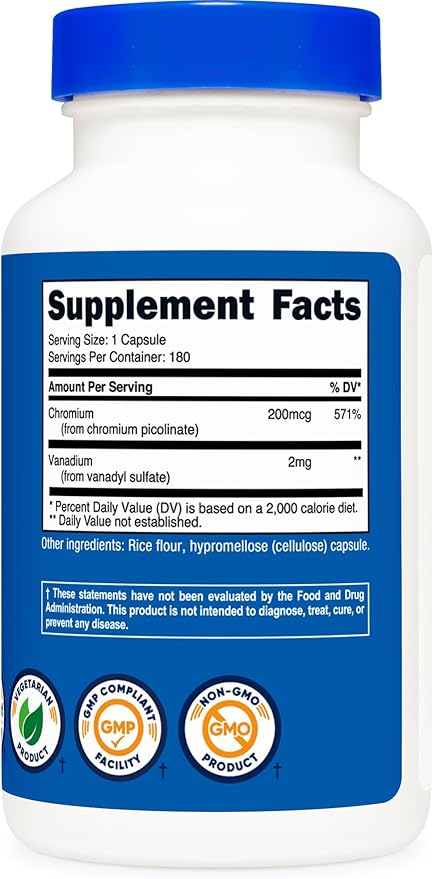 Nutricost Vanadium + Chromium 2mg 180 Vegetarian Capsules - Gluten Free, Non-GMO - Vanadium Supplement