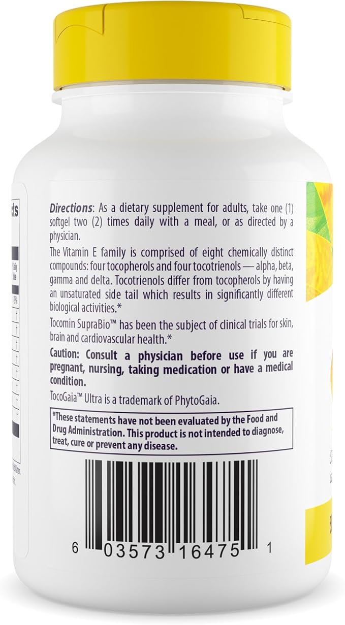 Healthy Origins Tocomin SupraBio (Tocotrienols), 50 mg - Supports Heart Health & Cardiovascular System - Tocotrienol & Vitamin E Supplement - Gluten-Free Skin Support - 60 Softgels