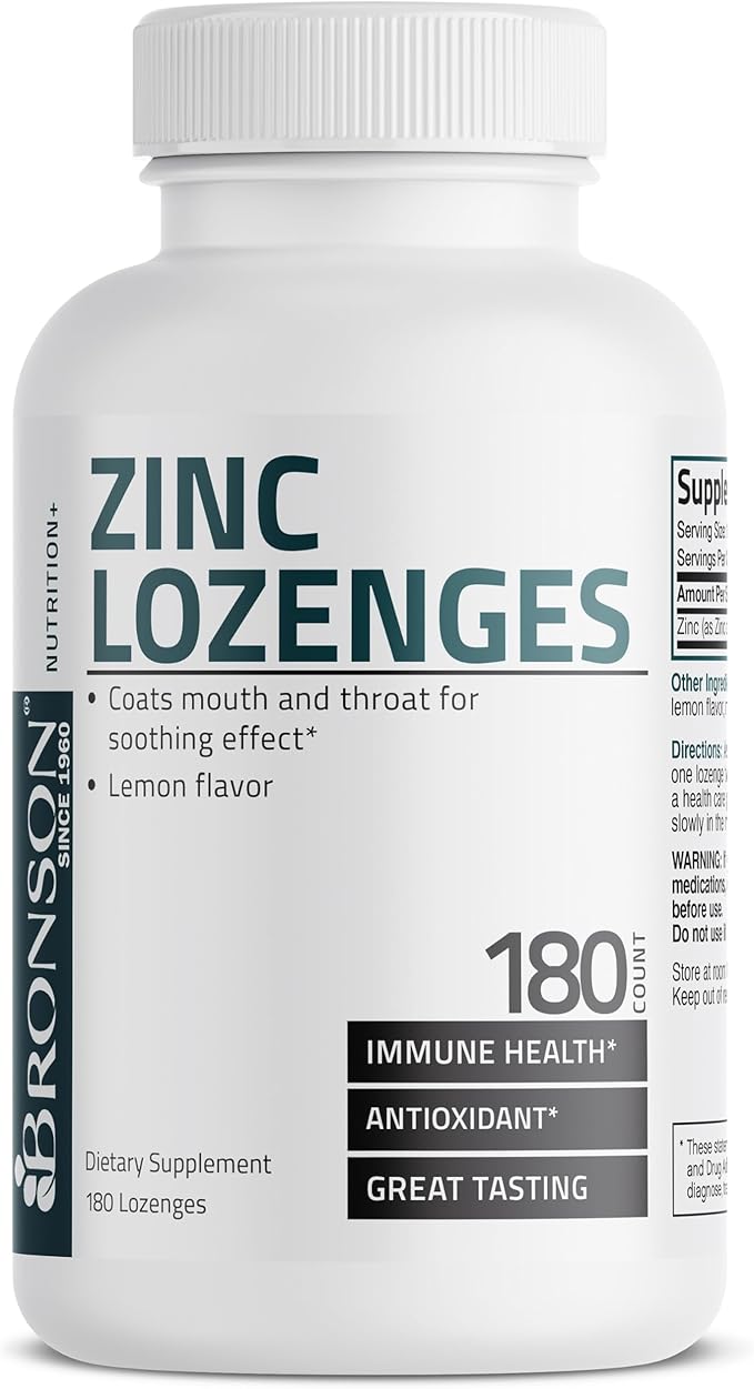 Bronson Zinc Lozenges Antioxidant & Immune Support Supplement Lemon Flavored, 180 Chewable Tablets