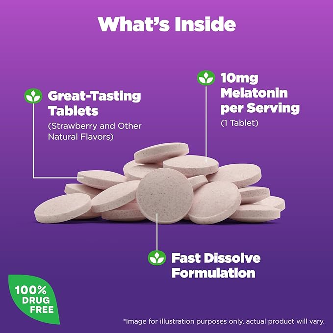 Natrol Fast Dissolve Melatonin 10 mg, Melatonin Supplements for Restful Sleep, Sleep Support for Adults, 75 Strawberry-Flavored Tablets, Up to a 75 Day Supply