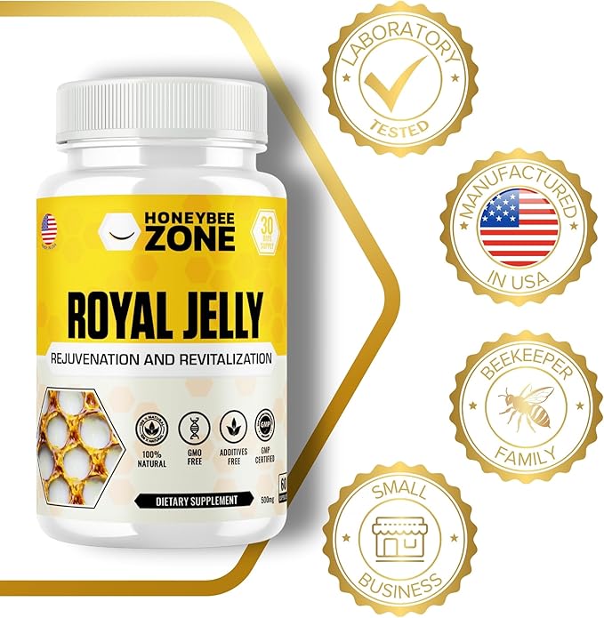 Royal Jelly Capsules – 500 mg Energy, Glowing Skin and Brain Booster Supplement | Non-GMO, Gluten-Free, 60 Easy-to-Swallow Veggie Capsules