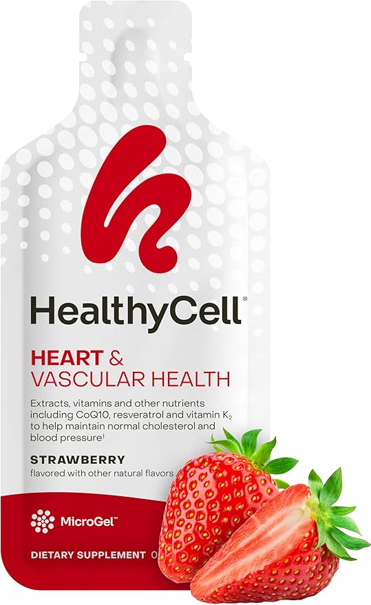 Healthycell Heart & Vascular Health Daily Liquid Supplement - Blood Pressure & Cholesterol Support with Beet Root Powder, Resveratrol, CoQ10, Omega-3 & Vitamin K - 14 Gel Packs