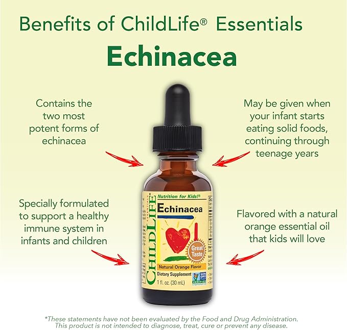 CHILDLIFE ESSENTIALS Echinacea for Kids - Kids Echinacea Drops, Liquid Tincture, Alcohol Free Supplement for Babies, Toddlers, Children - Natural Orange, 1 Fl Oz (Pack of 3)