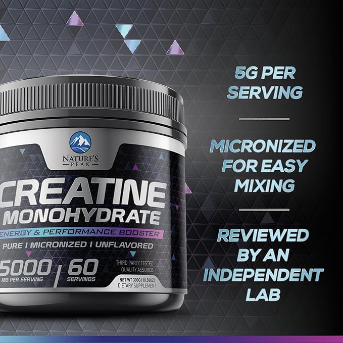 Creatine Powder 5000mg (5g) - Pure Micronized Creatine Monohydrate Supplement Unflavored, Keto Friendly - Creatine Nutritional Supports Muscle Growth & Strength, Vegan, Gluten-Free - 60 Servings