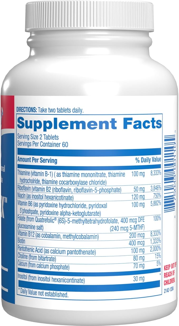 Super B Complex Methylated & Time Released - Bio Active B Complex Vitamin Supplement with Choline Inositol & 8 B Vitamins for Nervous System and Energy Metabolism Support - 2 Month Supply