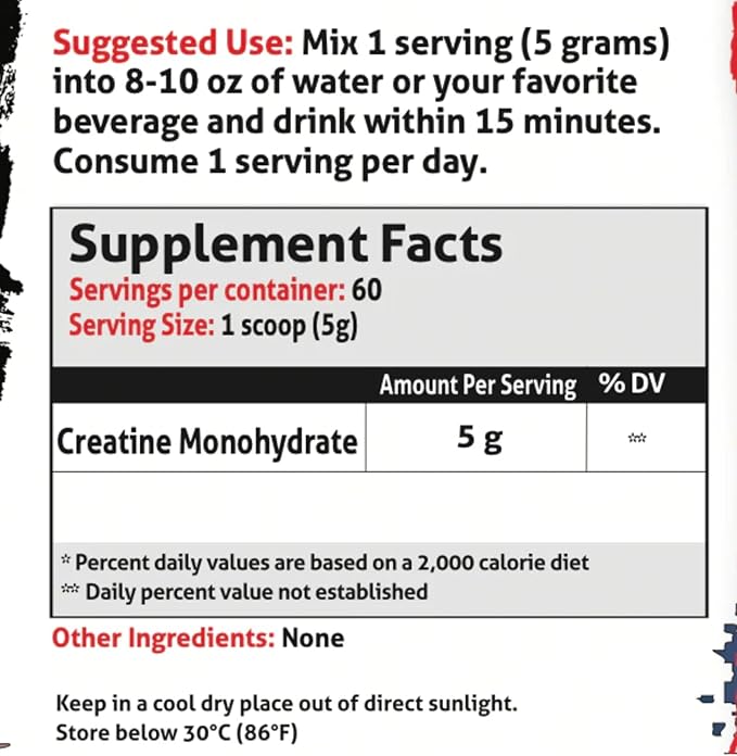 Creatine Monohydrate, Promotes Lean Muscle Growth, Unflavored, Aids Muscle Recovery, Post-Workout Supplement, Veteren Owned and Operated (60 Servings, Creatine Monohydrate)