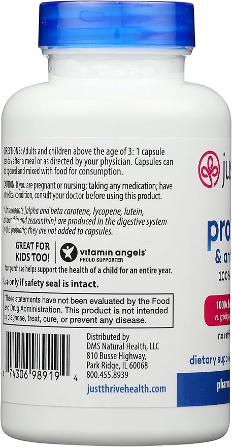 Just Thrive Probiotic & Antioxidant Supplement - 100% Spore-Based Digestive and Immune Support - Gluten Free, 90 Caps