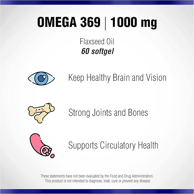 Omega 369 1000 mg 100 Softgels by Natural Systems - Triple Omega 3 6 9 Flax Seed Oil Supplements Capsules -with Essential Fatty Acids - Support Heart and Circulatory Health*