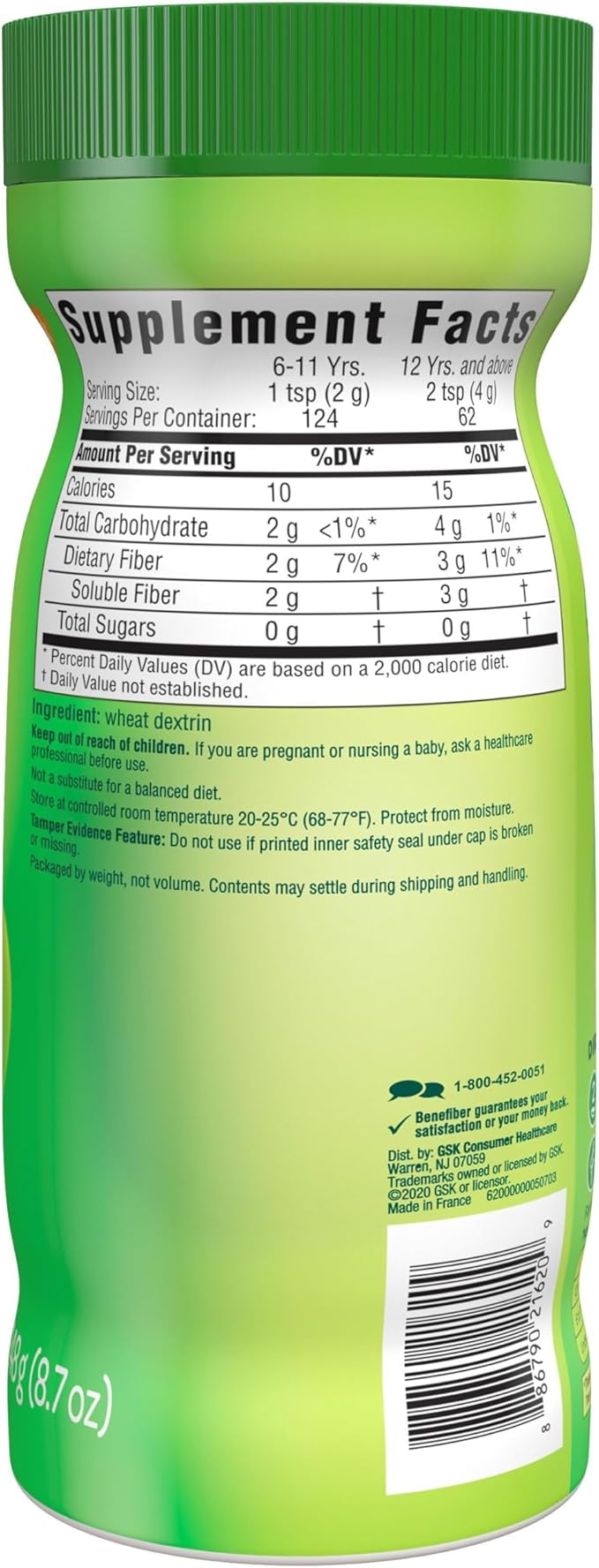 Benefiber Daily Prebiotic Fiber Supplement Powder for Digestive Health, Daily Fiber Powder, Unflavored - 62 Servings (8.7 Ounces)