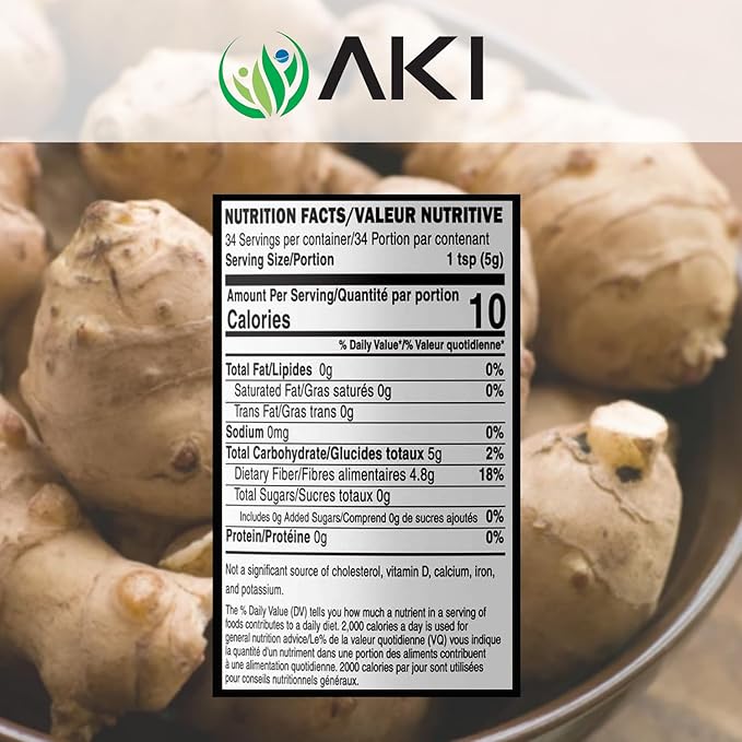 AKI Inulin Jerusalem Artichoke Powder (6oz/170g) Good in Fiber & Prebiotic, Ideal for Coffee, Smoothies, Juice & Other Meals - Vegan, Gluten-Free (Pack of 1)