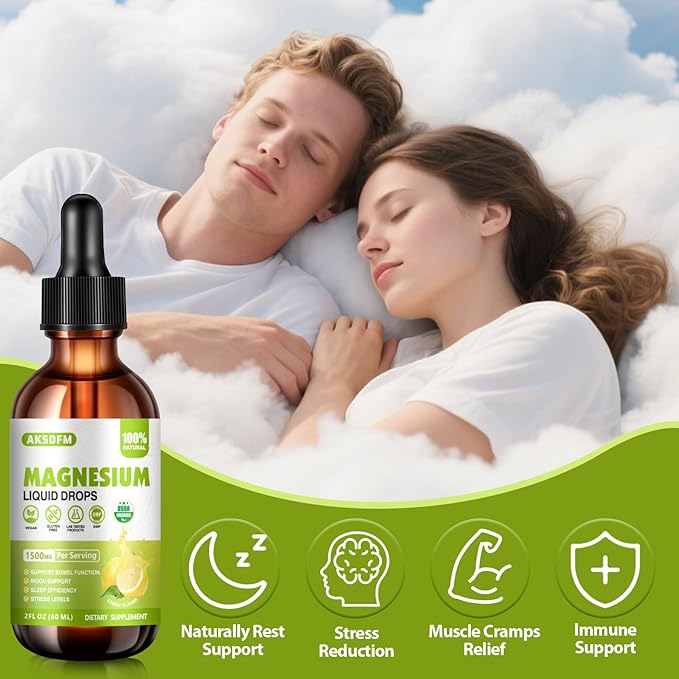 Magnesium Glycinate Liquid 2 Pack - 1500mg Maximized Absorption Magnesium Complex Supplement to Support Stress Relief, Night, Heart Health, Nerves and Muscles - Lemon Flavor