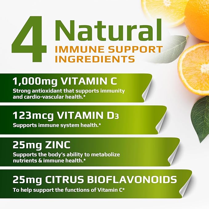 | C D Z | Vitamin C, 1000mg | Vitamin D3, 125mcg | Zinc, 25mg | Non-GMO & Gluten Free | 120 Vegetarian Capsules | 120 Servings