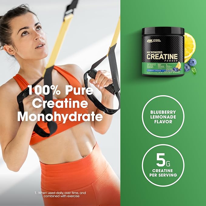 Optimum Nutrition Micronized Creatine Monohydrate Powder, Blueberry Lemonade Creatine, 60 Servings, 360 Grams (Packaging May Vary)