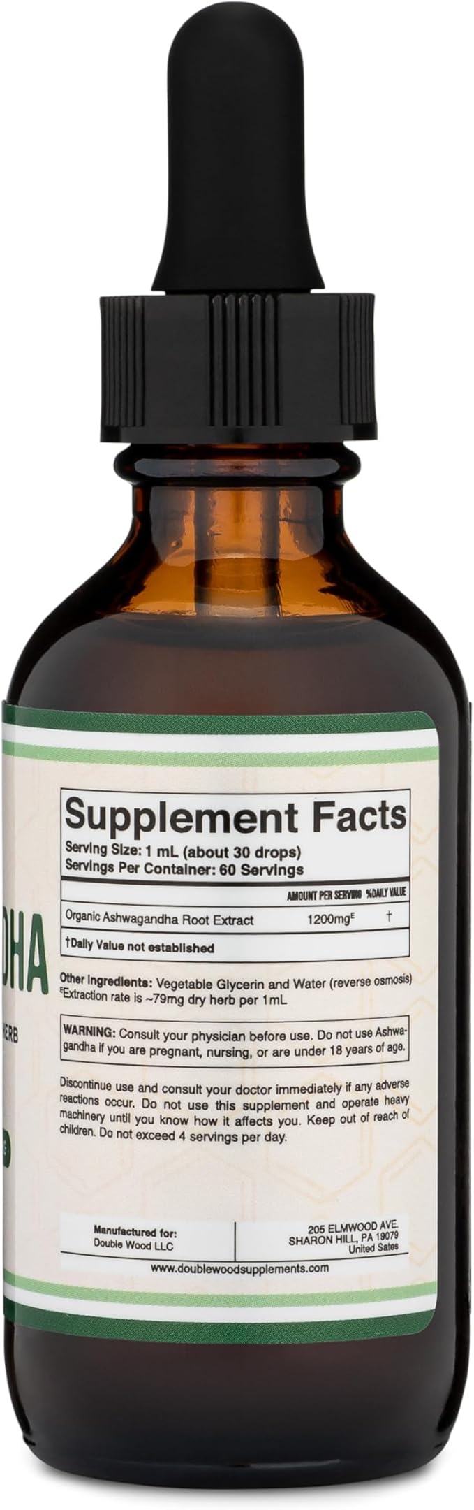 Ashwagandha Organic Drops for Stress Relief (1,200mg, 60 Servings) Ashwagandha Tincture for Adrenal Support and Cortisol Manager (Vegan Safe, Gluten Free, Non-GMO) by Double Wood