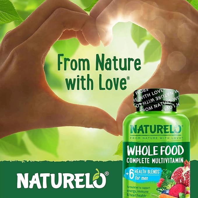 NATURELO Mens Multivitamins - Whole Food Multivitamin for Men with Vitamins, Minerals - 240 Vegetarian Capsules for Energy, Brain, Heart, Eye Health*