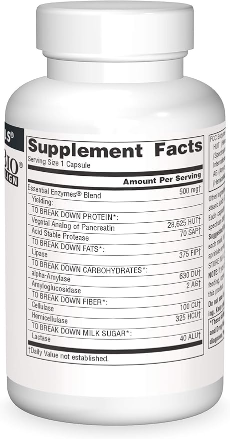 Source Naturals Essential Enzymes 500mg Bio-Aligned Multiple Supplement Herbal Defense for Digestion, Gas & Constipation Relief - Strong Immune System Support - 120 Capsules (Pack of 2)