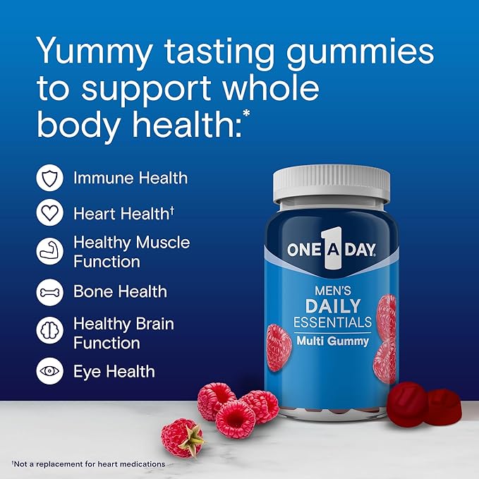 One A Day Men’s Daily Essentials Multivitamin Gummies, Multivitamin for Men, Bone Health, Zinc, Raspberry Natural Flavor, 120 Gummies