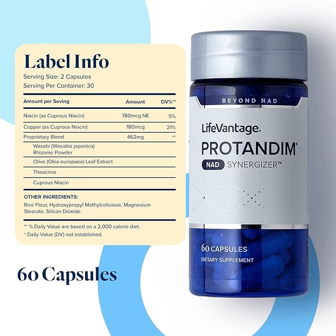 LifeVantage Protandim NAD Synergizer, 60 Capsules, NAD Supplement Supports a Healthy Vascular System, Energy Supplements, and Focus Vitamins, NAD Supplements for Cellular Waste and Overall Health