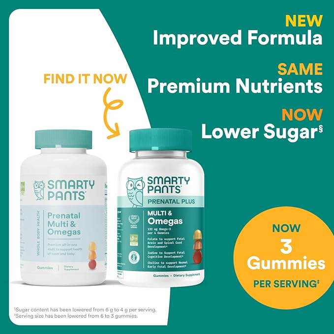 SmartyPants Prenatal Vitamins for Women, Multivitamin Gummies: Omega 3 Fish Oil (EPA/DHA), Biotin, Methylfolate, Vitamin D3, C, Vitamin B12, B6, A, K & Zinc, Inositol, 80 Count (20 Day Supply)