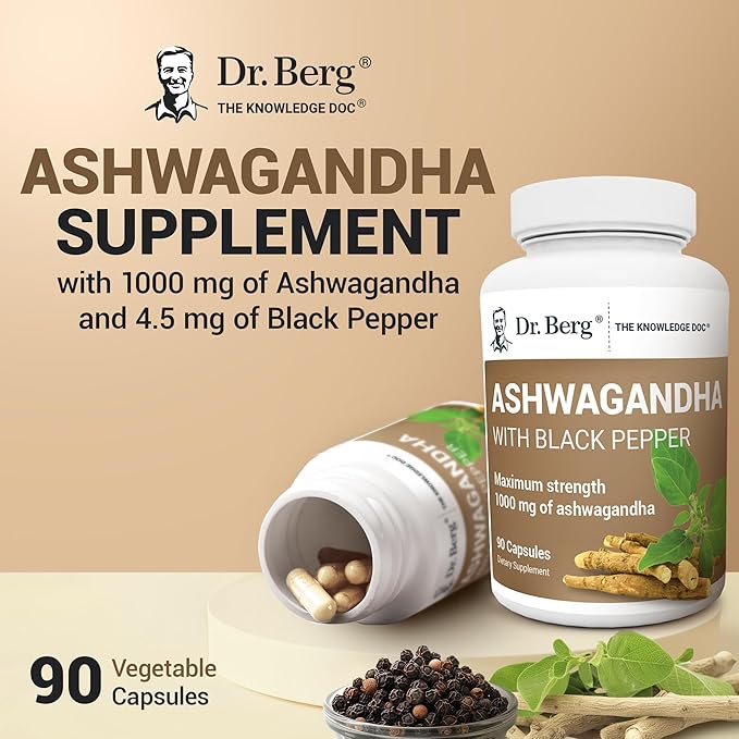 Dr. Berg Ashwagandha Capsules 1000mg - Includes Ashwagandha Root with Black Pepper from Bioperine - Ashwagandha Supplements 90 Capsules