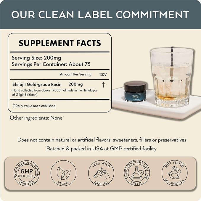 Pure Himalayan Shilajit Resin - High Potency Gold Grade Shilajit Supplement with Trace Minerals for Men and Women, Premium Natural Fulvic Acid for Energy, Vitality and Immune Support, 15g Made in USA