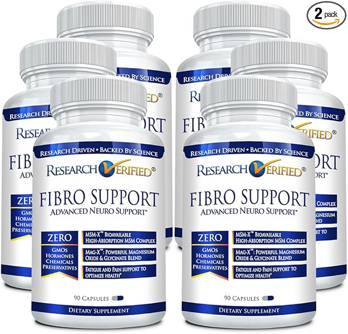 Research Verified Fibro Support - 540 Capsules - MSM, Magnesium, Vitamin D3, BioPerine - 6 Month Supply - Vegan