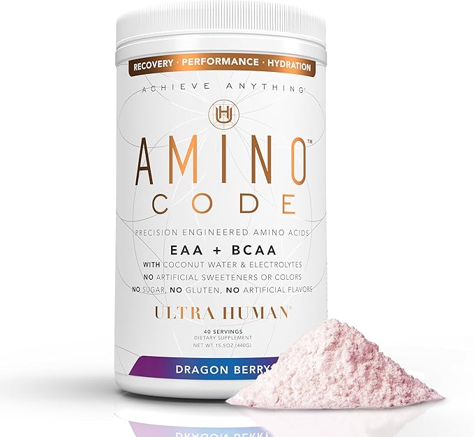 Amino Code | Essential Amino Acids + BCAAs + Coconut Water Electrolytes | Fast Hydration Workout Recovery Flavored Amino Energy Powder Drink | Clean Formula, 40 Servings - Dragonberry