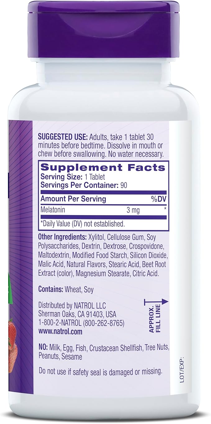 Natrol Fast Dissolve Melatonin 3 mg, Melatonin Supplements for Restful Sleep, Sleep Support for Adults, 90 Strawberry-Flavored Tablets, Up to a 90 Day Supply