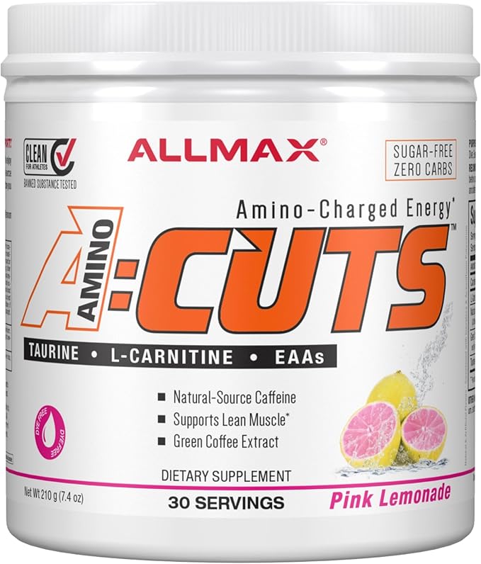 ALLMAX Nutrition AMINOCUTS (ACUTS), Amino-Charged Energy Drink with Taurine, L-Carnitine, Green Coffee Bean Extract, Pink Lemonade, 30 Servings