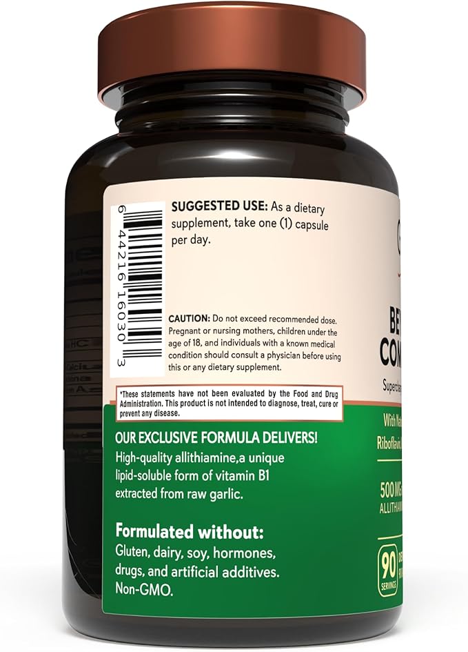 grow vitamin Beyond B1 Complex - Allithiamine Natural Vitamin B1 Supplement with Essential B-Vitamins, Thiamin, Niacin, Biotin, Magnesium & More - Supports Energy, Mood & Nervous System - 90 Capsules