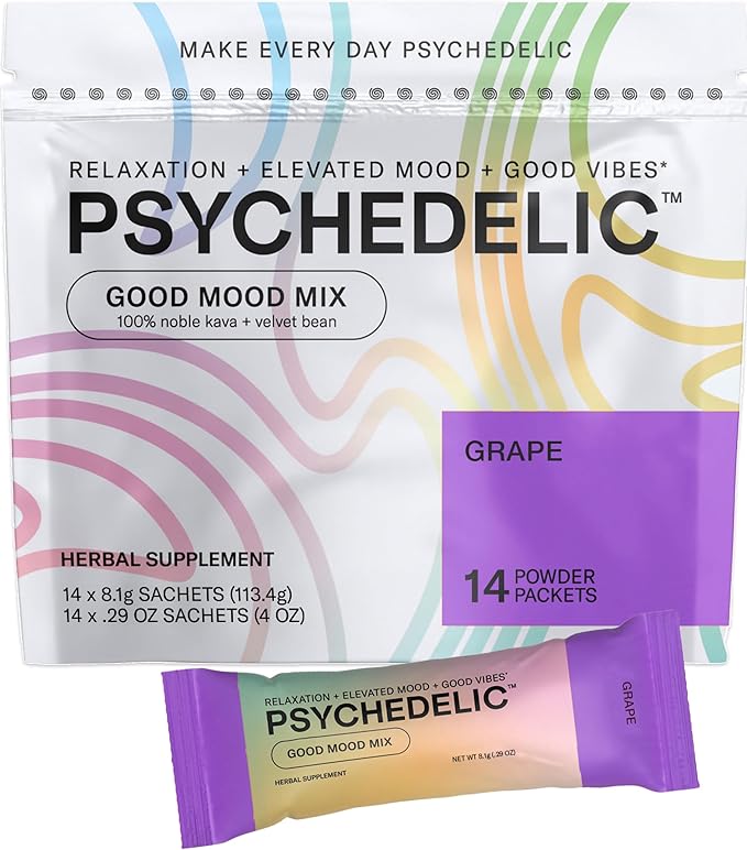 Easy Alcohol Alternative with Buzz - Calming Kava Drink Mix (14x5.5g) Flavored Kava Powder - Calming Drink Powder Packets - Easy Open Single Serving Drinks - 14 Calm Packets - Grape