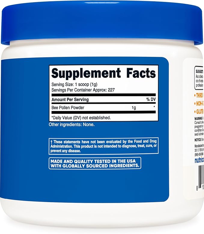 Nutricost Bee Pollen Powder (8 oz) (Unflavored) - 227 Servings, Gluten Free, Non-GMO, Vegetarian Dietary Supplement