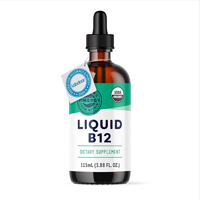 Vimergy Liquid B12 – Fast-Absorbing Brain Support – Energy Support Supplement – USDA Certified Organic, Vegan, Non-GMO – 115 Servings (115 mL)