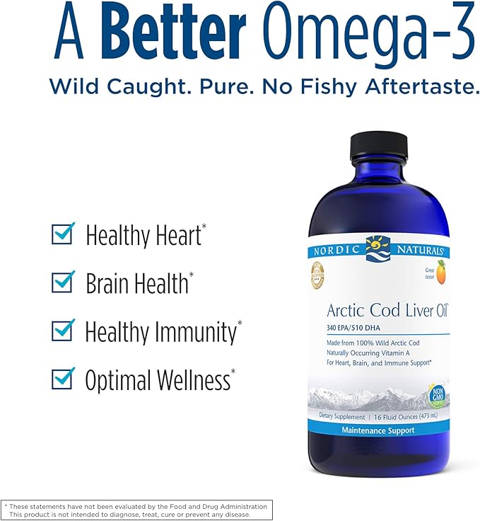 Nordic Naturals Pro Arctic Cod Liver Oil, Orange - 16 oz - 1060 mg Total Omega-3s with EPA & DHA - Heart & Brain Health, Healthy Immunity, Overall Wellness - Non-GMO - 96 Servings