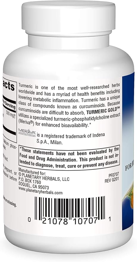 Planetary Herbals Turmeric Gold 500mg, for Healthy Inflammation Response, 30 Capsules