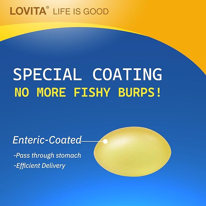 Lovita rTG 90 Mini Fish Oil, 2000mg Daily| High Absorption rTG Form, 90% Omega-3 | Burpless, Easy to Swallow | Support Healthy Heart, Brain and Eyes | 120 Enteric-Coated Softgels (Pack of 3)