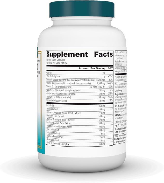 Source Naturals Wellness Formula, Advanced Immune Support*, Bio-Aligned Vitamins & Herbal Defense - Immune System Support Supplement & Immunity Booster - 120 Capsules