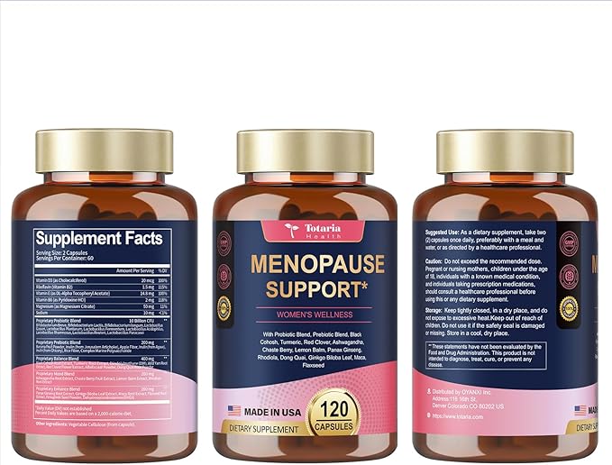 40-in-1 Menopause Supplements for Women, Multibenefit & Complete Black Cohosh for Hot Flashes, Night Sweats & Hormone Balance, w/ Probiotics, DIM, Vitex, Dong Quai, Red Clover and More, 120 Vegan Caps