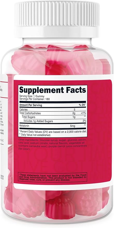 TransformHQ Melatonin (5mg) 180 Gummies, Strawberry Flavored - Gluten Free, Non-GMO
