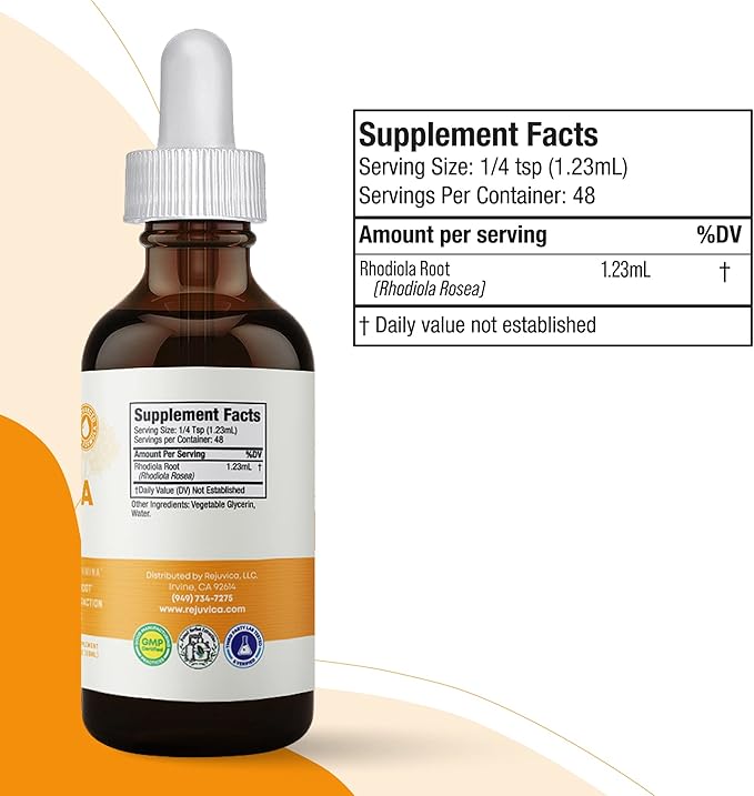 Rejuvica Health Active Rhodiola + Active Ginseng- Support Energy + Stress - Liquid Delivery for Better Absorption - Rhodiola Root & Ginseng Root