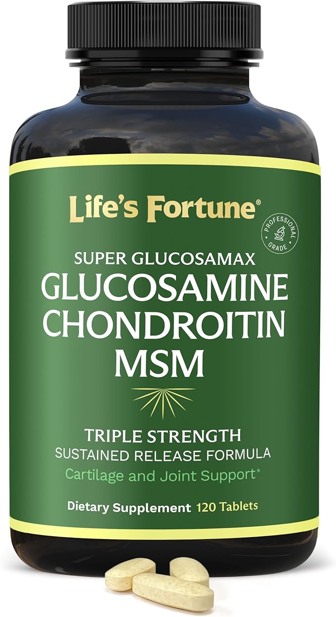Life's Fortune Triple Strength Glucosamax - 1000mg Premium Glucosamine, Chondroitin and MSM Supplement with Vitamin C for Joint Comfort & Mobility, 120 Tab