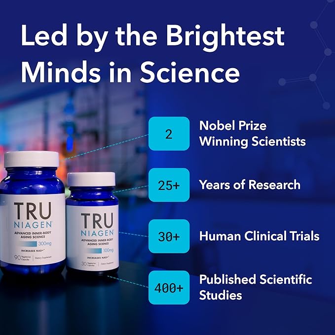 TRU NIAGEN Patented NAD+ Supplement for Anti Aging and Cell Regeneration, 300 mg Niagen, 30 Servings | Supports Cellular Energy, Brain, Muscle | Nicotinamide Riboside (NR) Take 1 Daily | 1 Bottle