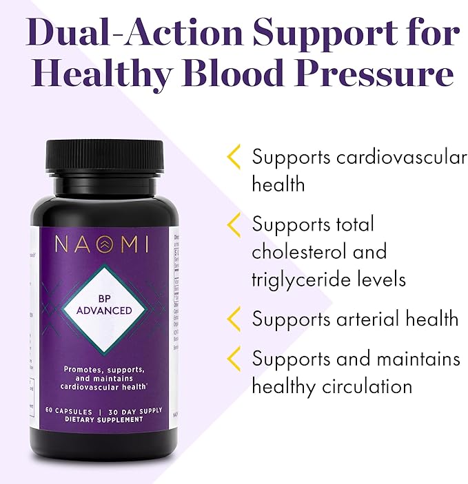 NAOMI BP Advanced, Potent Ingredients for Blood Flow and Circulation, Endothelial Function, Supports Cardiovascular and Arterial Health, 1000mg Olive Leaf Extract, 180mcg Vitamin K2 (Small, 60 Count)