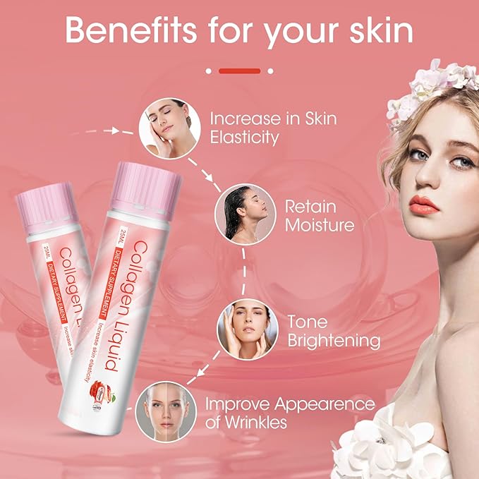 Liquid Collagen Peptides, 2500mg Verisol Bioactive Collagen Peptides, Biotin, Hair, Skin, Nail Supplement for Women and Men