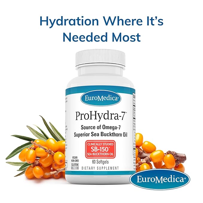 Euromedica ProHydra-7 - Dietary Supplement with Essential Fatty Acids - Nutritional Supplement to Support Skin Health with Sea Buckthorn, Berry Pulp & Seed Oil - 60 Softgels